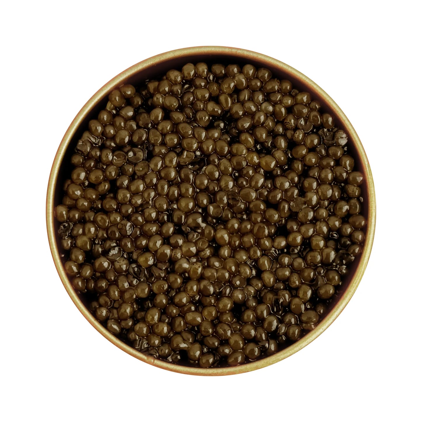 Top view of Osetra caviar showcasing firm medium pearls