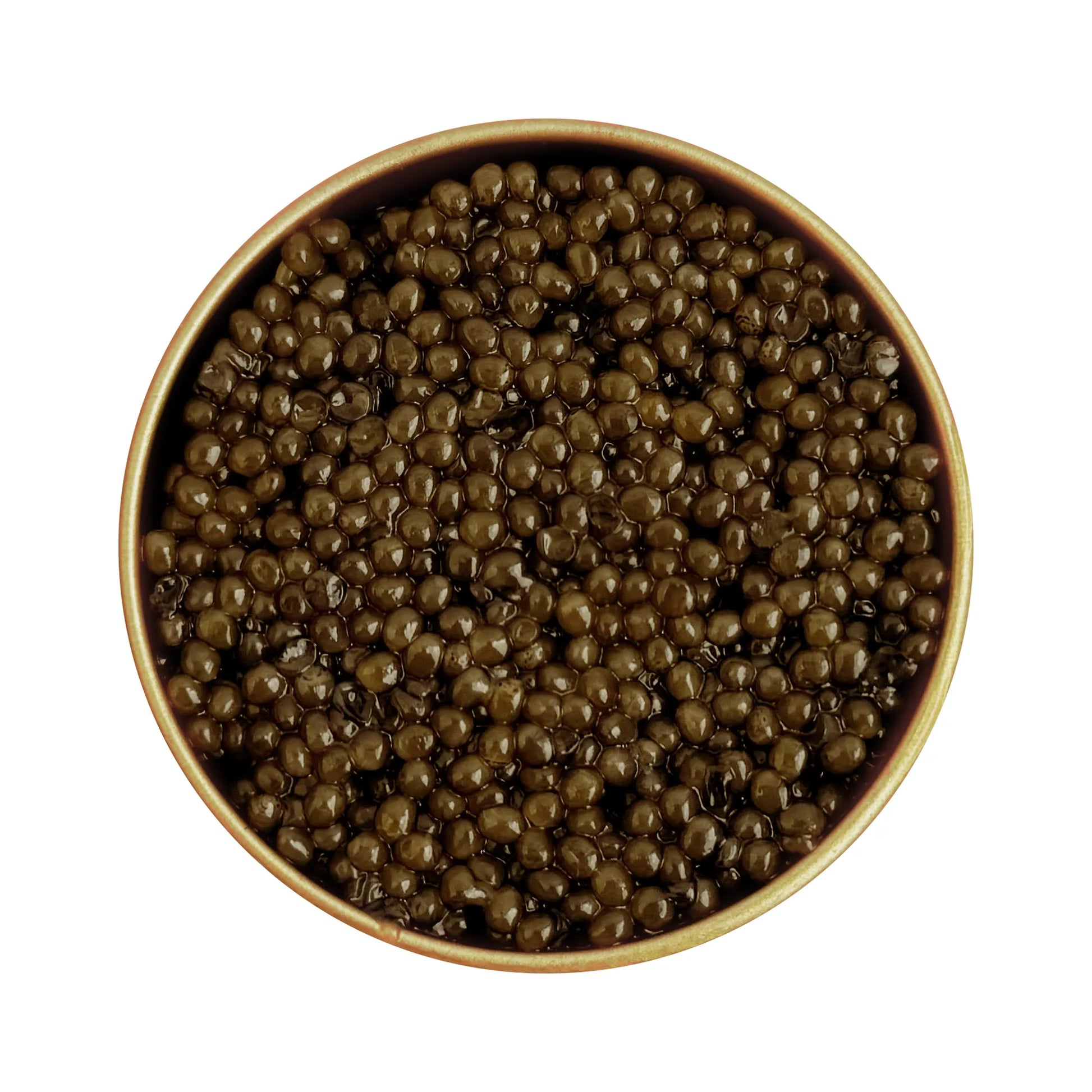 Top view of Osetra caviar showcasing firm medium pearls