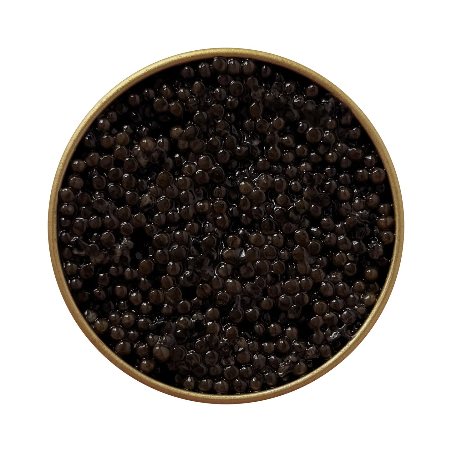 Open jar of Sturgeon caviar with lid next to it